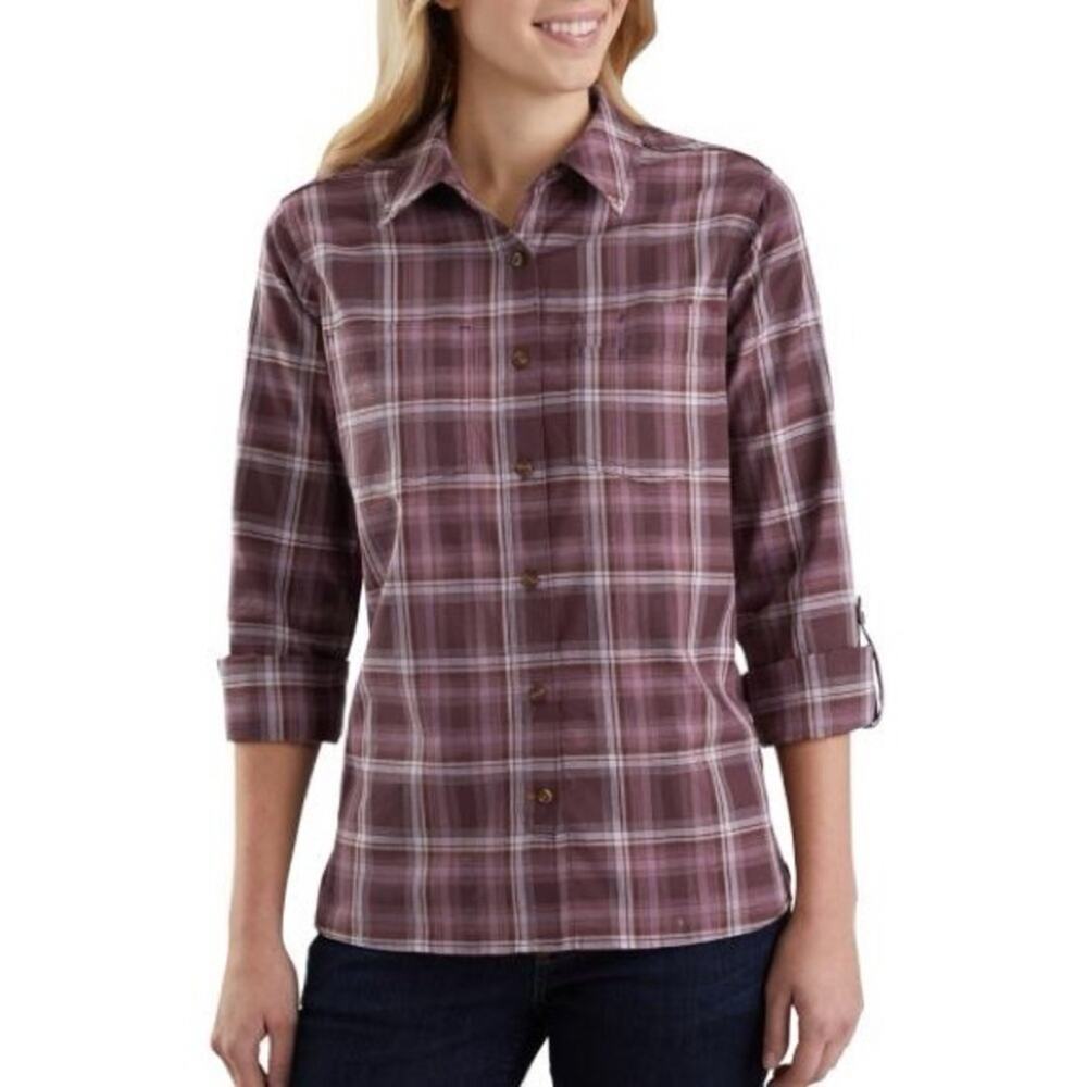 Carhartt Shirt Women’s Medium Fairview Western Plaid Purple & Brown Gorpcore